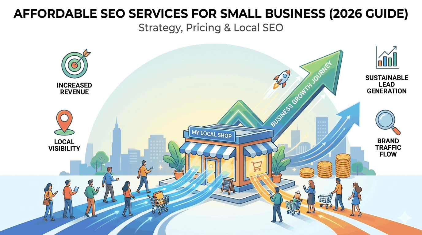 An infographic banner titled Affordable SEO Services for Small Business