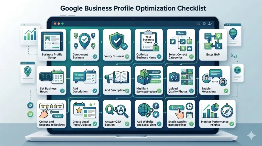 Google Business Profile optimization checklist for local SEO and Google Maps ranking