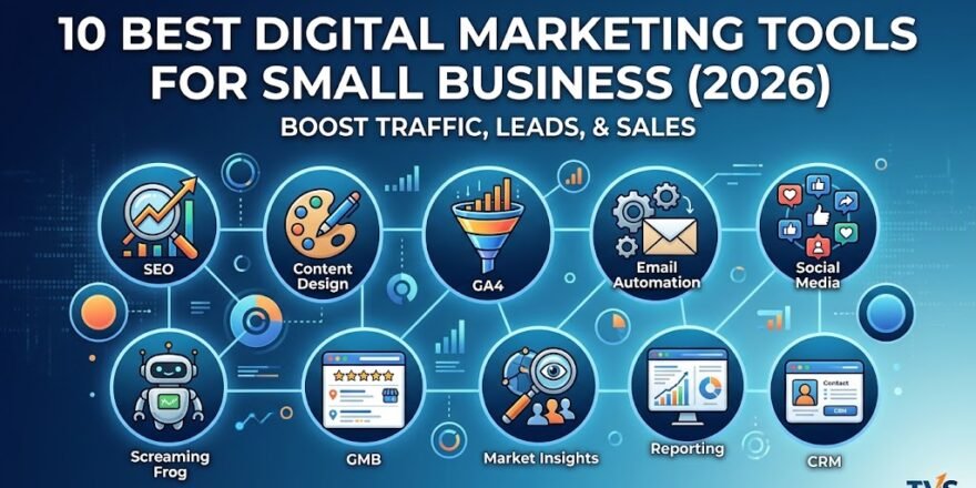 Featured banner showing 10 best digital marketing tools for small business growth and SEO strategy