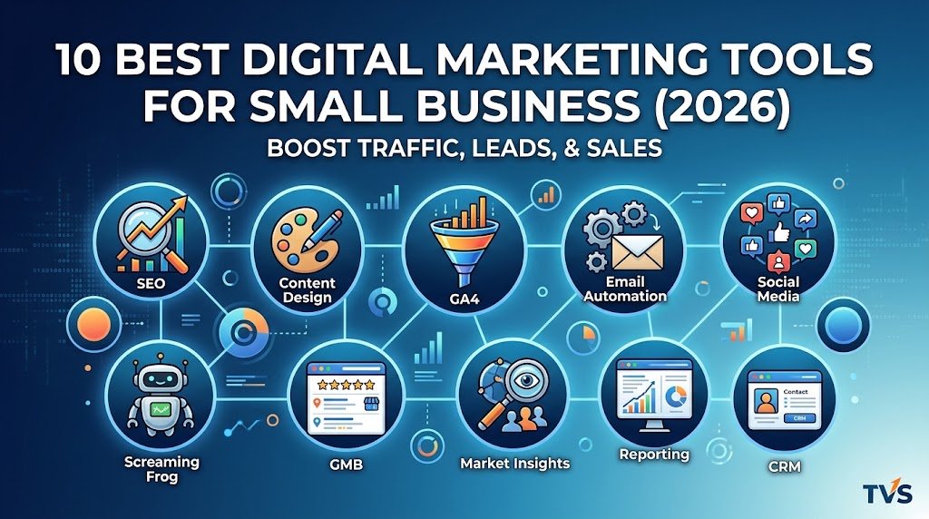 Featured banner showing 10 best digital marketing tools for small business growth and SEO strategy