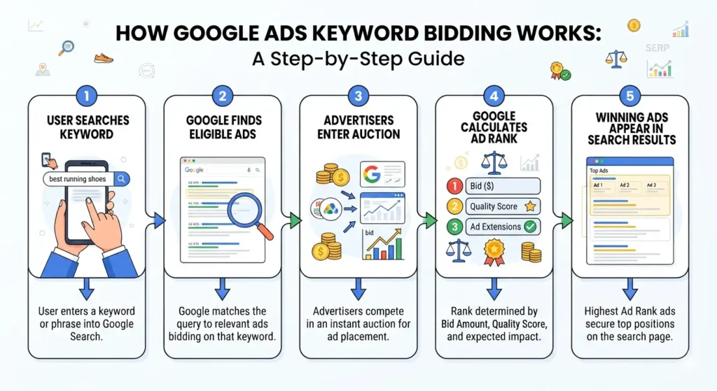 Keyword bid vs Ad Rank factors in Google Ads