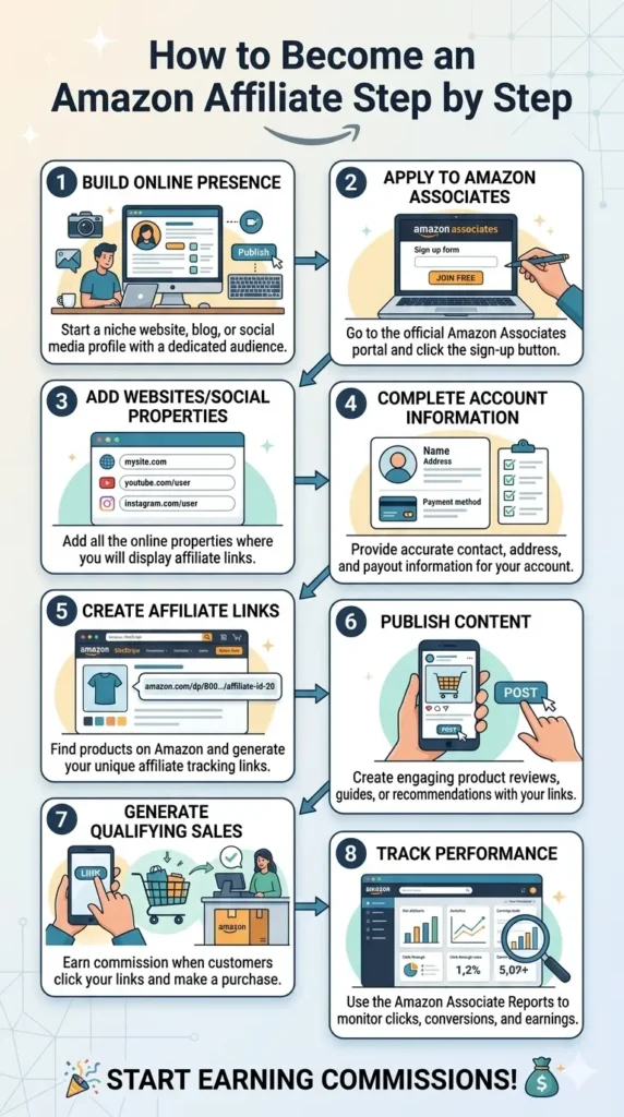 Steps to become an Amazon affiliate and start earning commissions