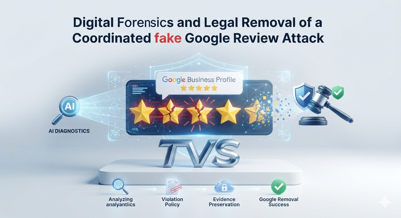TVS Digital Forensics Guide Legal framework and data analytics pipeline for identifying, preserving evidence, and removing fraudulent 1-star Google Business Profile reviews